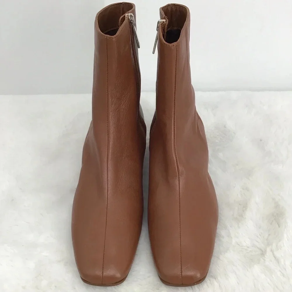 Aquatalia NWOT Selina Square Toe Leather Ankle Boots Cognac Size 8.5